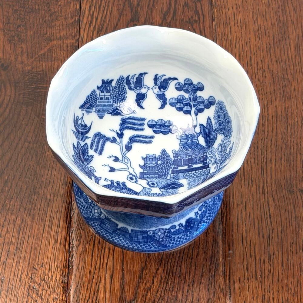 Vintage Blue Willow Pedestal Bowl | Transferware Compote | Chinoiserie China